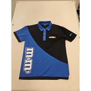 Bishop M&M's Racing Polo Shirt Mens‎ Small Blue Black Colorblock Graphic Logo